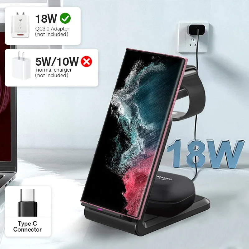 VIKEFON Wireless 3 in 1 Charger For Samsung Galaxy Ultra Watch Buds 2 Pro