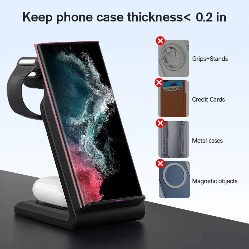 VIKEFON Wireless 3 in 1 Charger For Samsung Galaxy Ultra Watch Buds 2 Pro