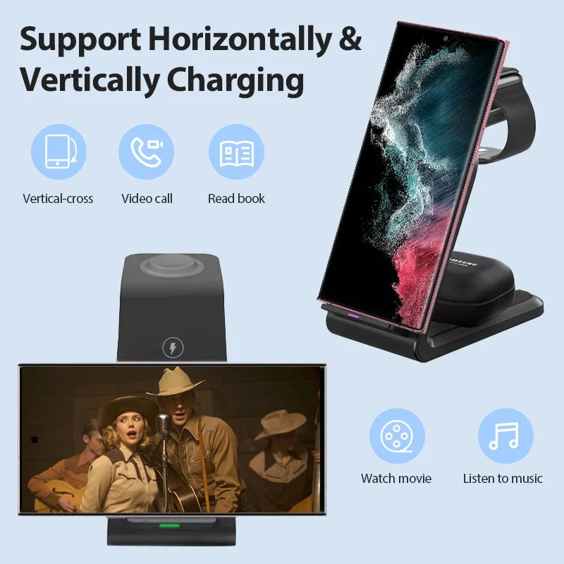 VIKEFON Wireless 3 in 1 Charger For Samsung Galaxy Ultra Watch Buds 2 Pro